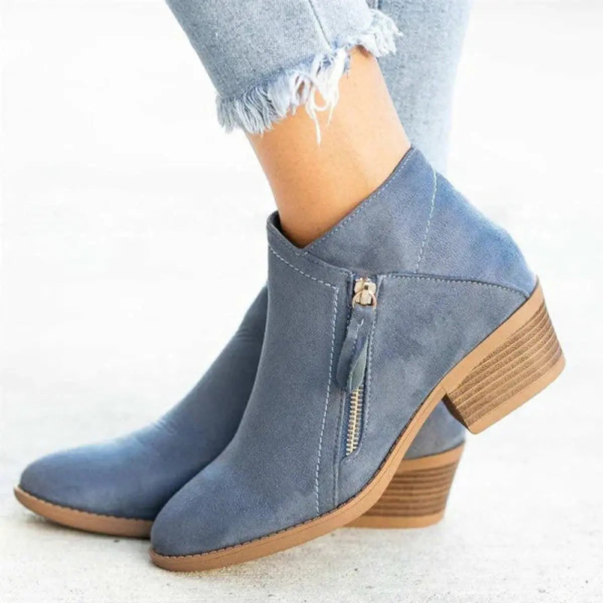 Black Ankle Boots | Suede-Effect, Low-Heel, Side Zip Closure 1