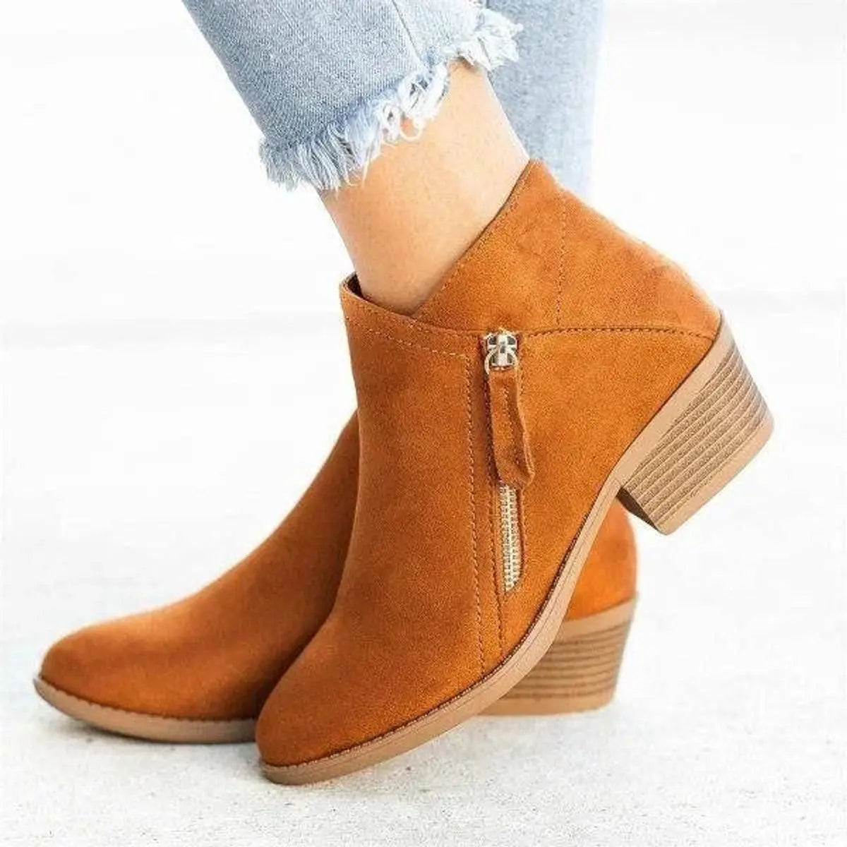 Black Ankle Boots | Suede-Effect, Low-Heel, Side Zip Closure 4