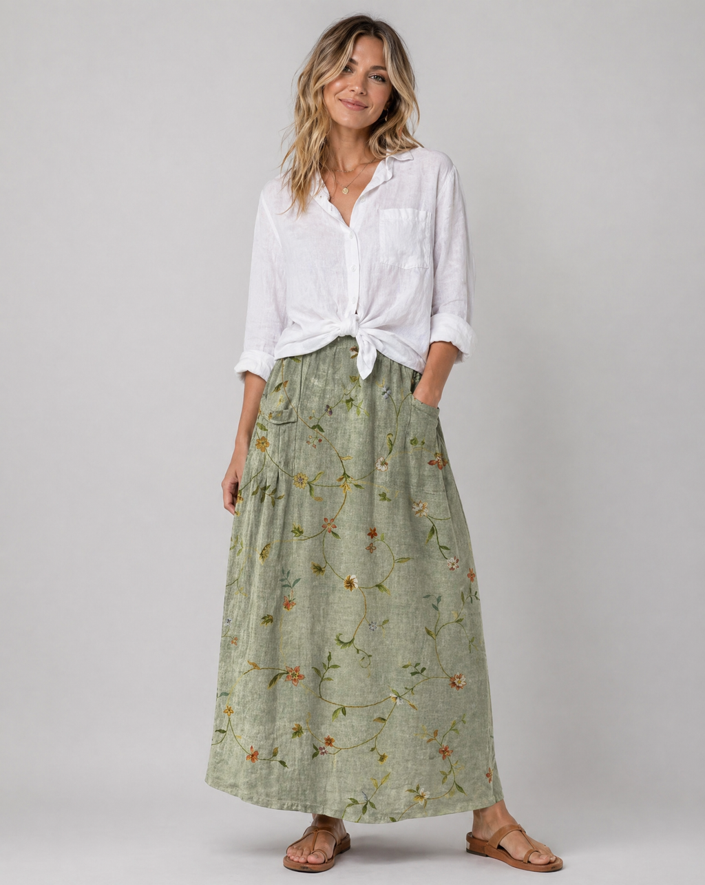Women's A-Line Skirt | Retro Floral Print, Comfortable Fit, Side Pockets 0