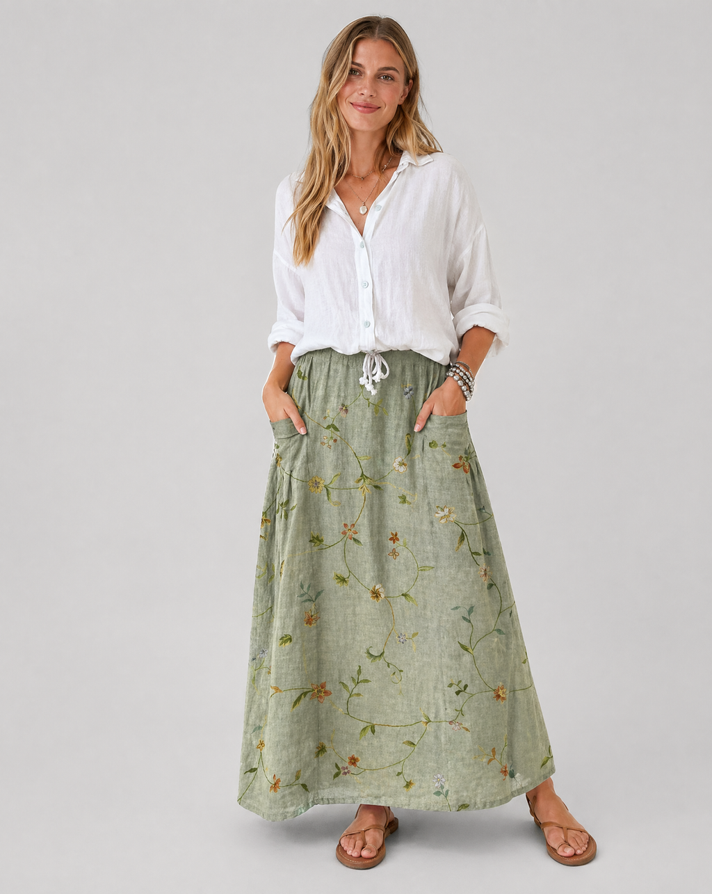Women's A-Line Skirt | Retro Floral Print, Comfortable Fit, Side Pockets 1