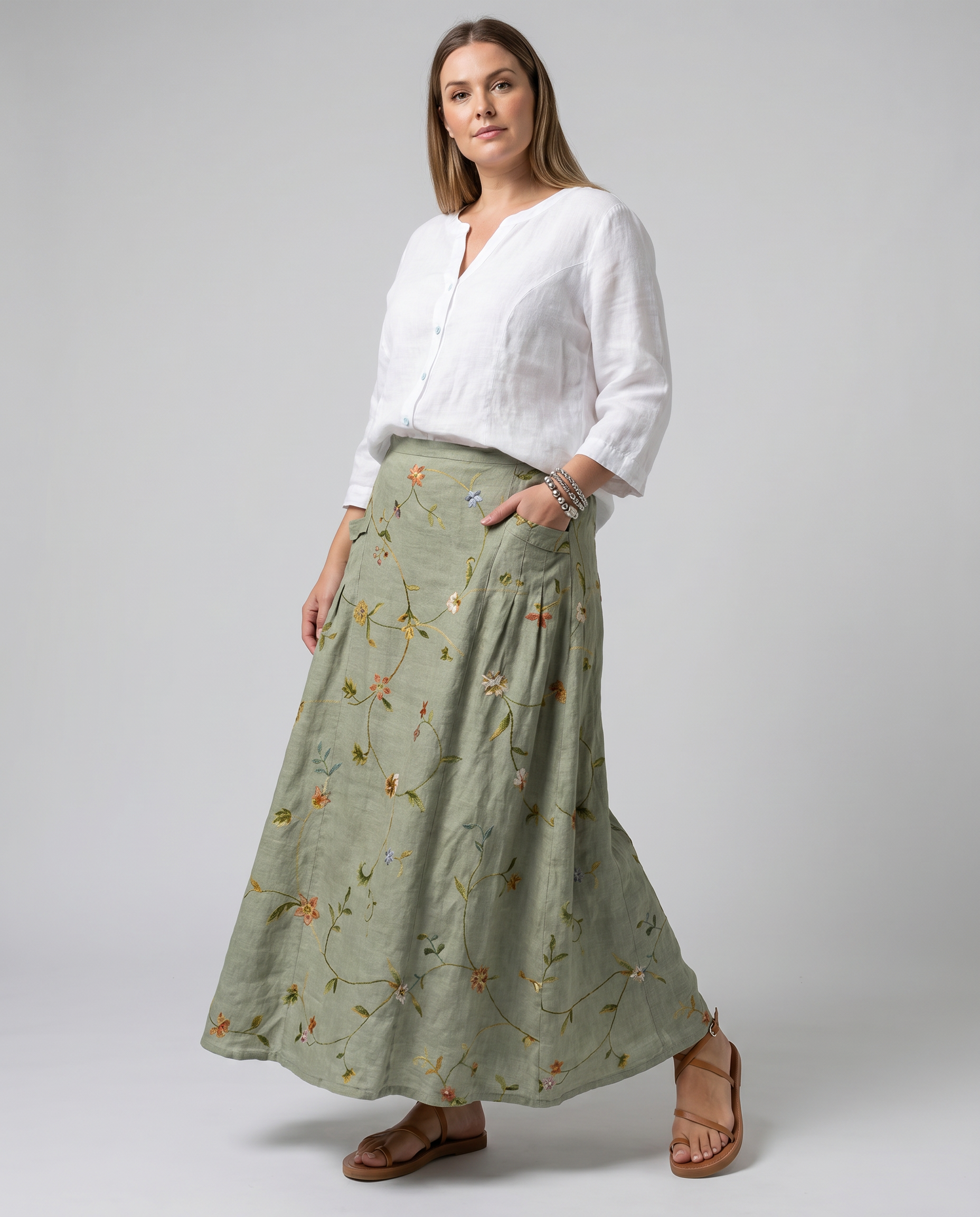 Women's A-Line Skirt | Retro Floral Print, Comfortable Fit, Side Pockets 2