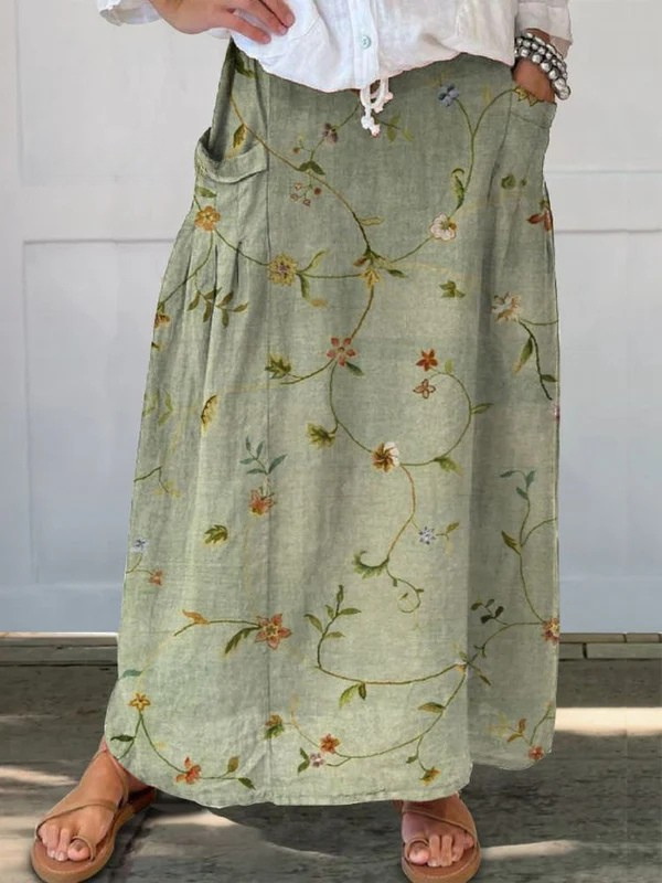 Women's A-Line Skirt | Retro Floral Print, Comfortable Fit, Side Pockets 4