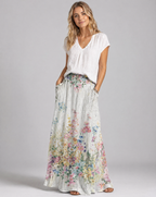 Women's A-Line Skirt | Vintage Floral Print, Elastic Waist, Side Pockets 1