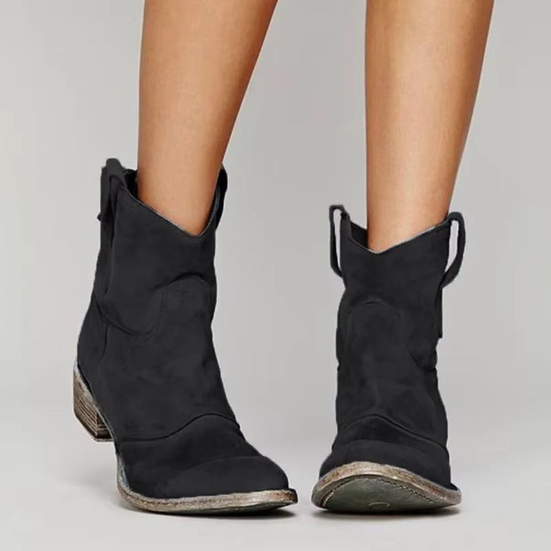 Women's Ankle Boots | Western Style, Block Heel, Rounded Toe 2