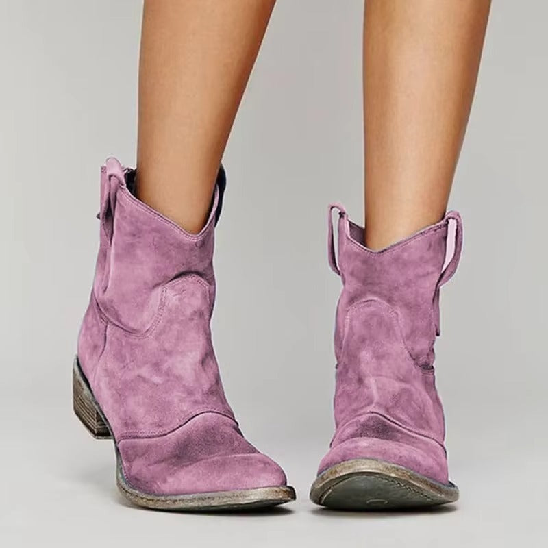 Women's Ankle Boots | Western Style, Block Heel, Rounded Toe 4