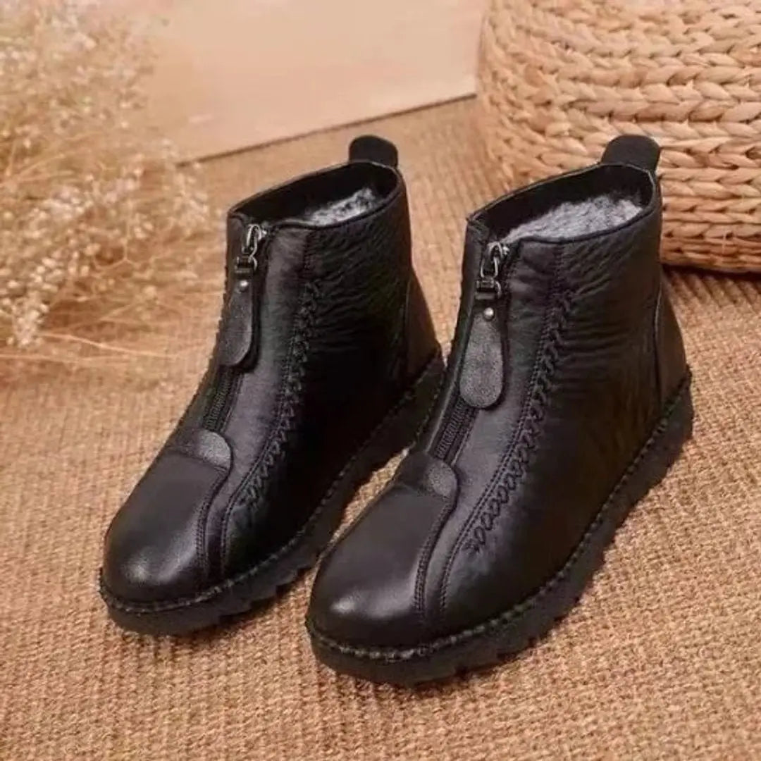 Women's Black Ankle Boots | Fleece-Lined, Non-Slip Rubber Sole, Front Zip 5