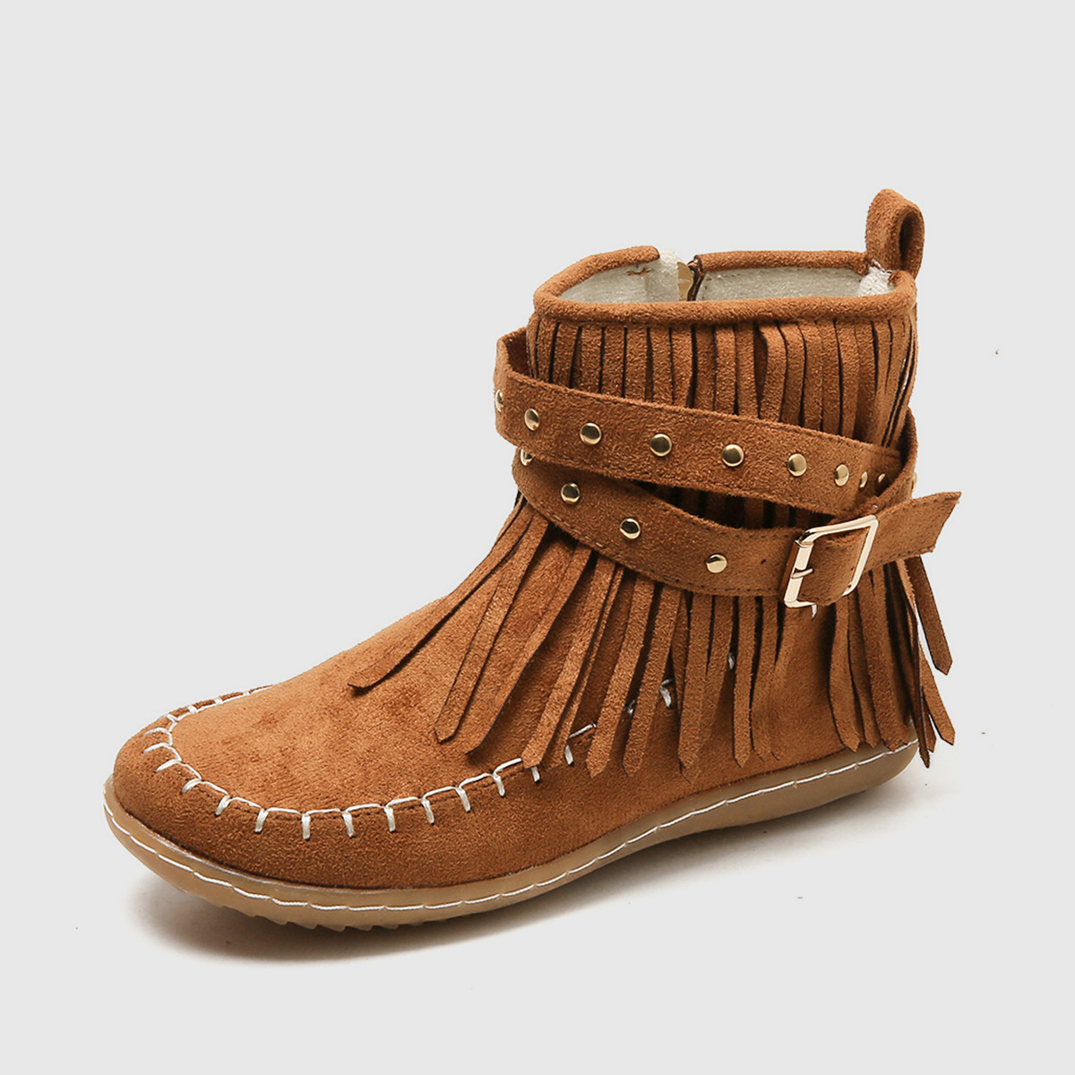 Women's Black Ankle Boots | Fringe Detail, Buckle Strap, Flat Heel 2