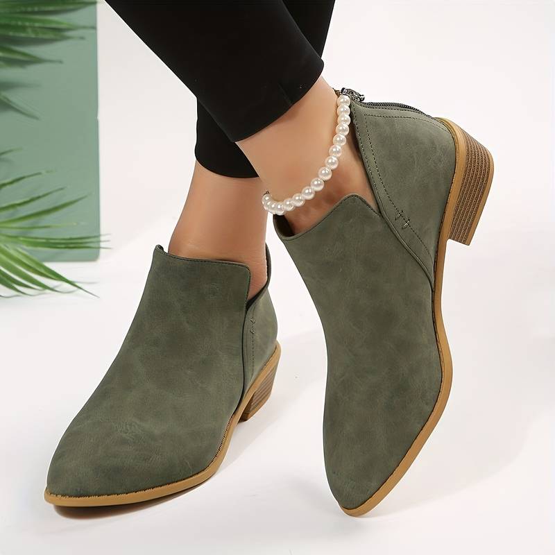 Women's Black Ankle Boots | Low Block Heel, Slip-On Design 1