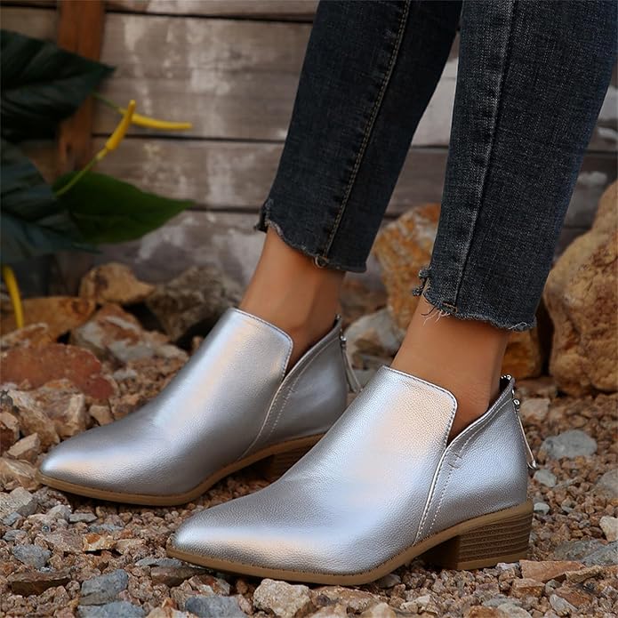Women's Black Ankle Boots | Low Block Heel, Slip-On Design 10