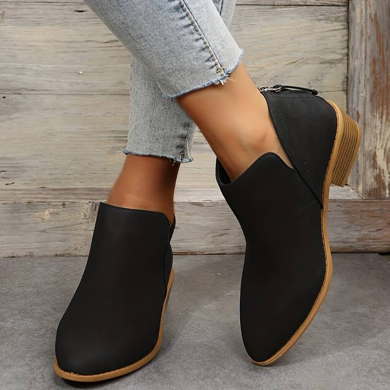 Women's Black Ankle Boots | Low Block Heel, Slip-On Design 3
