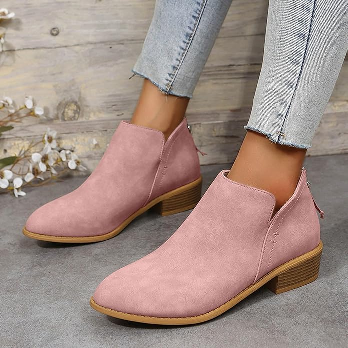 Women's Black Ankle Boots | Low Block Heel, Slip-On Design 4