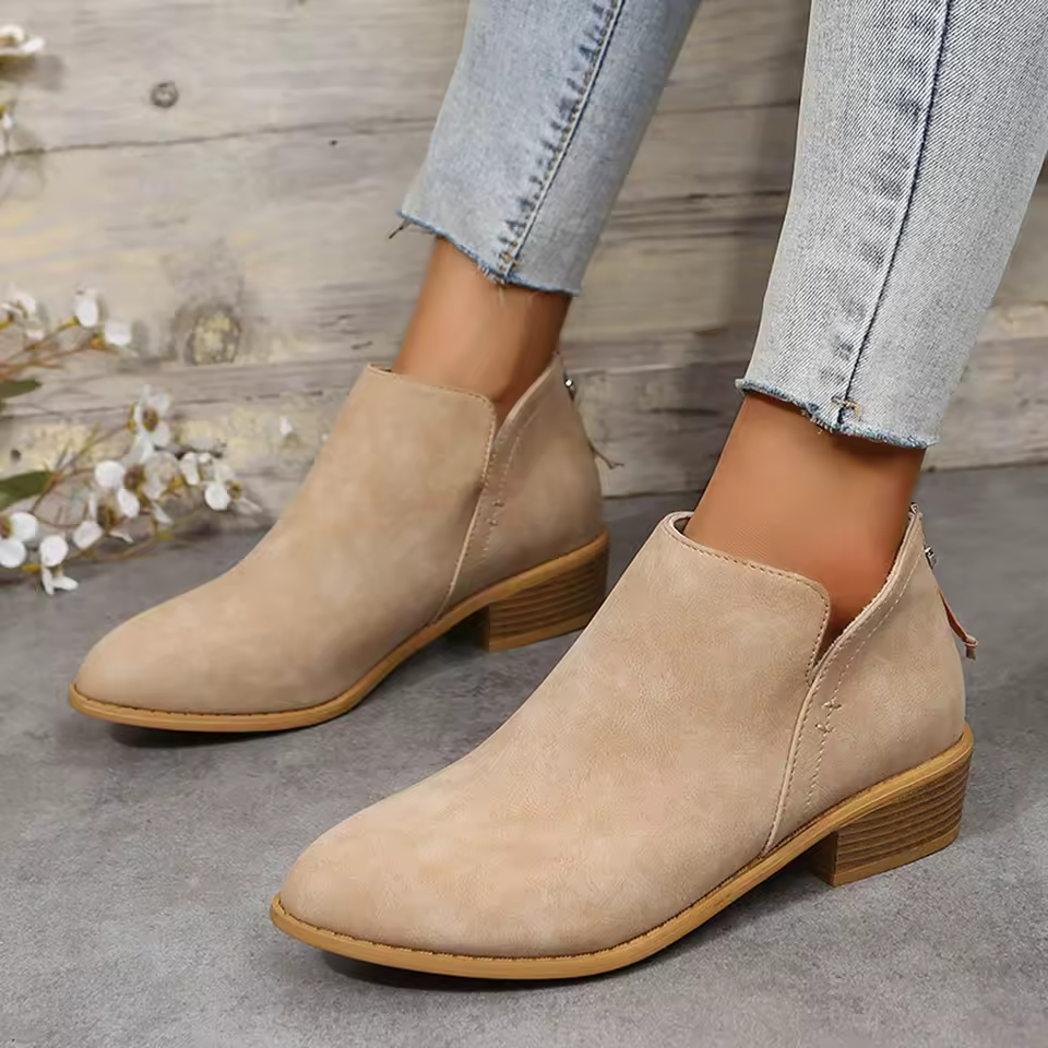 Women's Black Ankle Boots | Low Block Heel, Slip-On Design 5