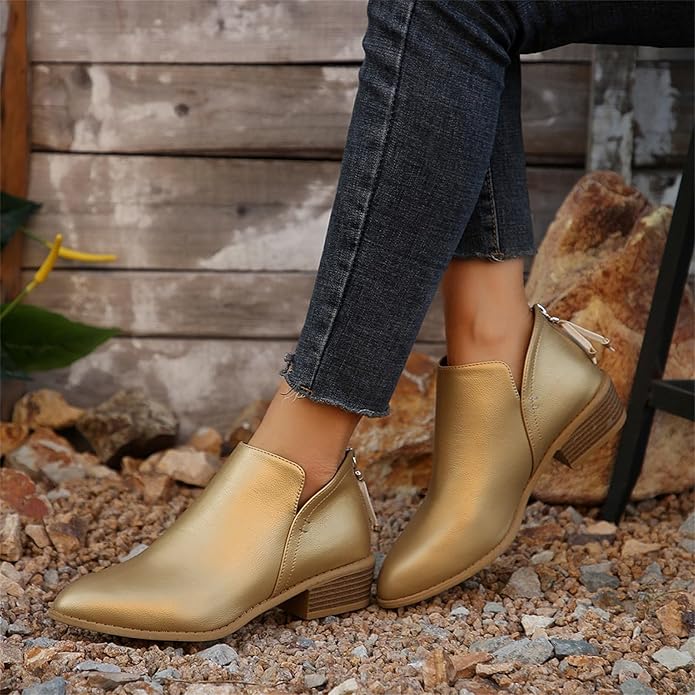 Women's Black Ankle Boots | Low Block Heel, Slip-On Design 8