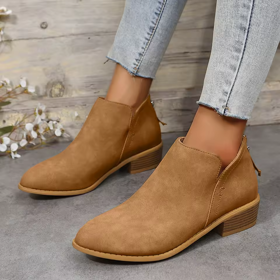 Women's Black Ankle Boots | Low Block Heel, Slip-On Design 9