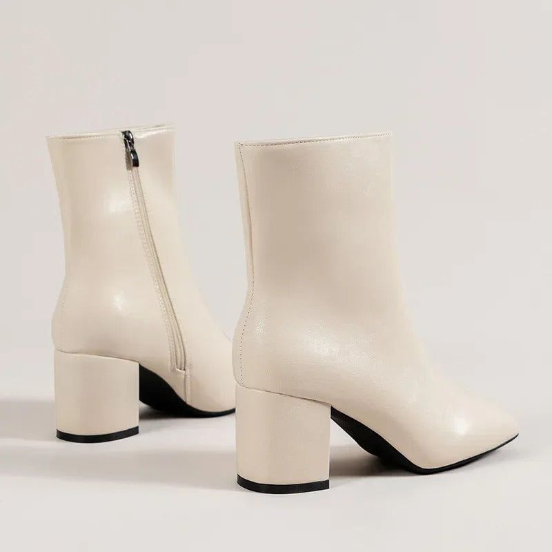 Women's Black Ankle Boots | Synthetic Material, Side Zipper, Squared Block Heel 3