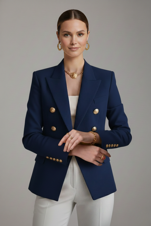 Women's Black Blazer | Double-Breasted Tailored Fit, Gold-Tone Buttons, Plus Size Available 0