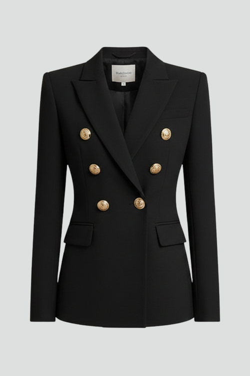 Women's Black Blazer | Double-Breasted Tailored Fit, Gold-Tone Buttons, Plus Size Available 1