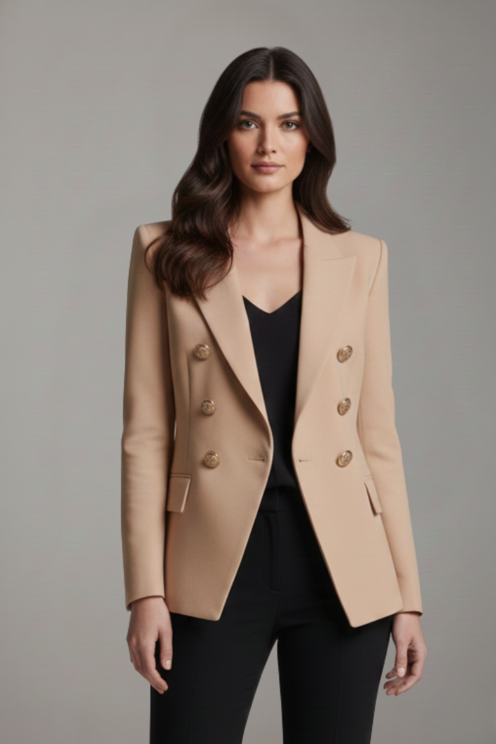 Women's Black Blazer | Double-Breasted Tailored Fit, Gold-Tone Buttons, Plus Size Available 10