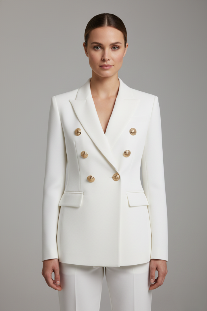 Women's Black Blazer | Double-Breasted Tailored Fit, Gold-Tone Buttons, Plus Size Available 6
