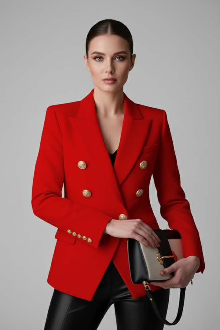 Women's Black Blazer | Double-Breasted Tailored Fit, Gold-Tone Buttons, Plus Size Available 7