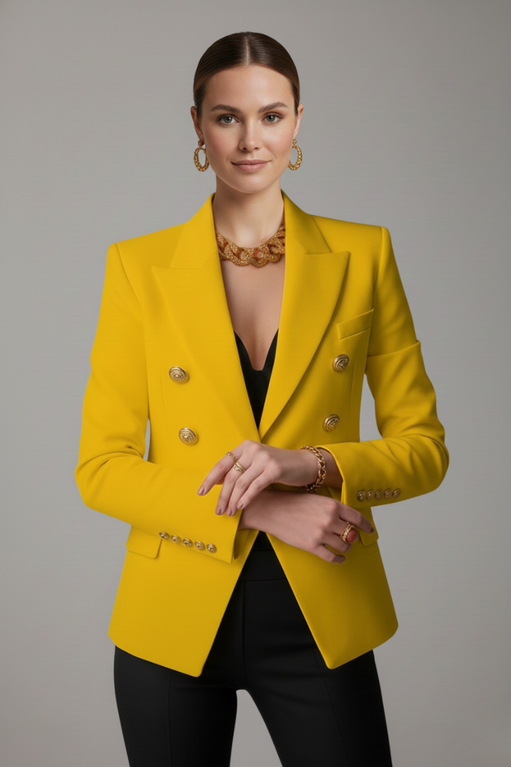Women's Black Blazer | Double-Breasted Tailored Fit, Gold-Tone Buttons, Plus Size Available 8