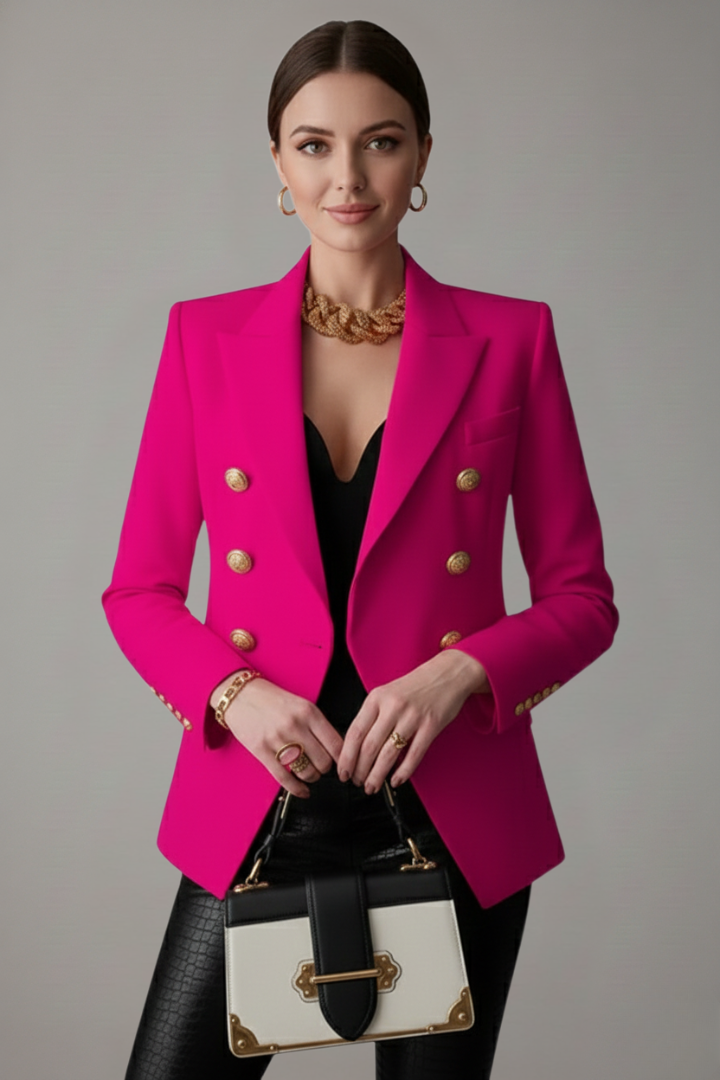 Women's Black Blazer | Double-Breasted Tailored Fit, Gold-Tone Buttons, Plus Size Available 9