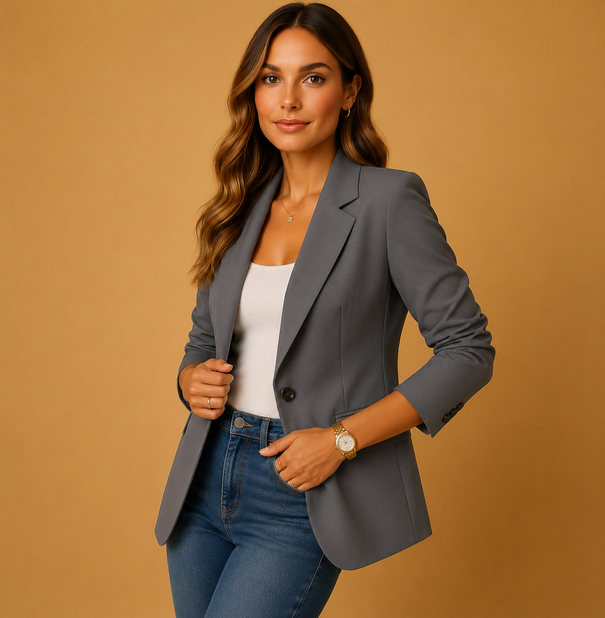Women's Black Blazer | Fitted Design, Single Button Closure, Flap Pockets 8