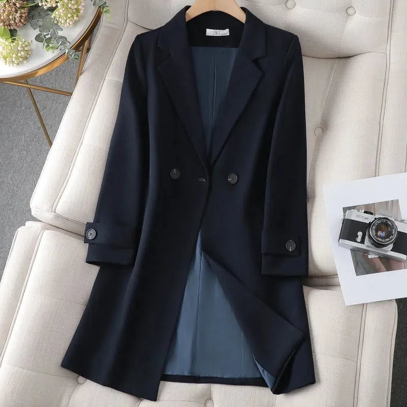 Women's Black Blazer | Tie Belt, Button Cuff, Stand Collar 1