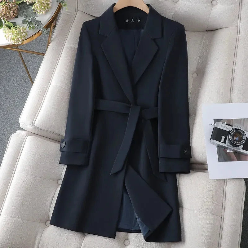 Women's Black Blazer | Tie Belt, Button Cuff, Stand Collar 2