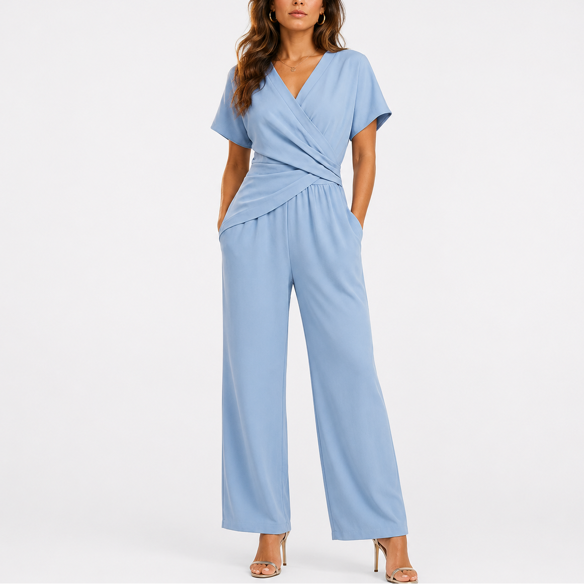 Women's Black Jumpsuit | Elegant Wrap Design, Adjustable Waist, Wide-Leg Trousers 0