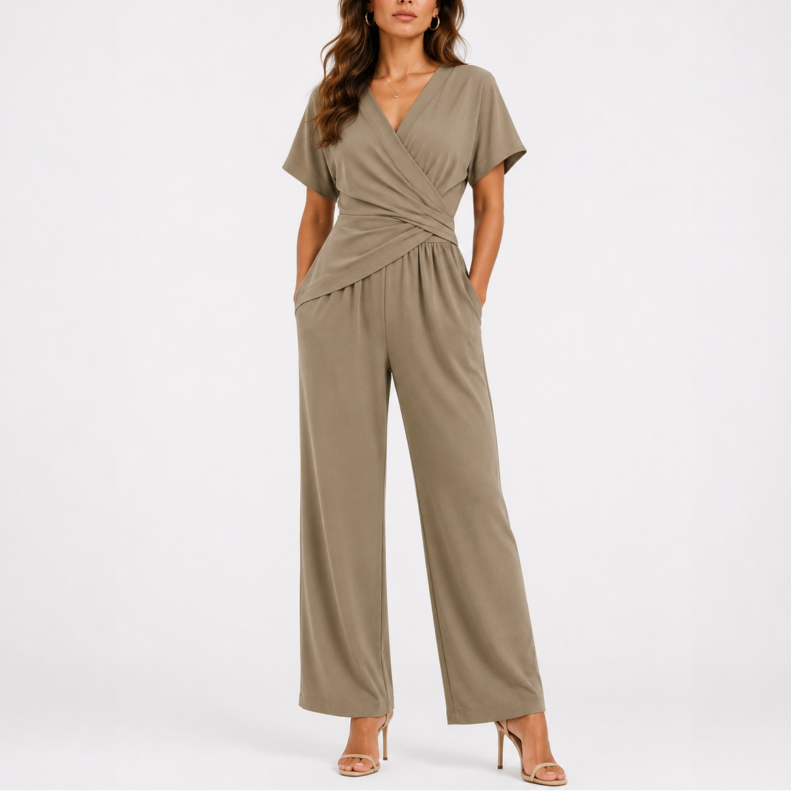 Women's Black Jumpsuit | Elegant Wrap Design, Adjustable Waist, Wide-Leg Trousers 2