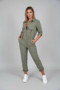 Women's Black Jumpsuit | Long Sleeve, Elastic Waistband, Smooth Woven Fabric 0