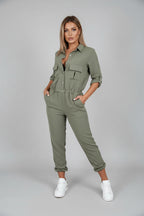 Women's Black Jumpsuit | Long Sleeve, Elastic Waistband, Smooth Woven Fabric 0