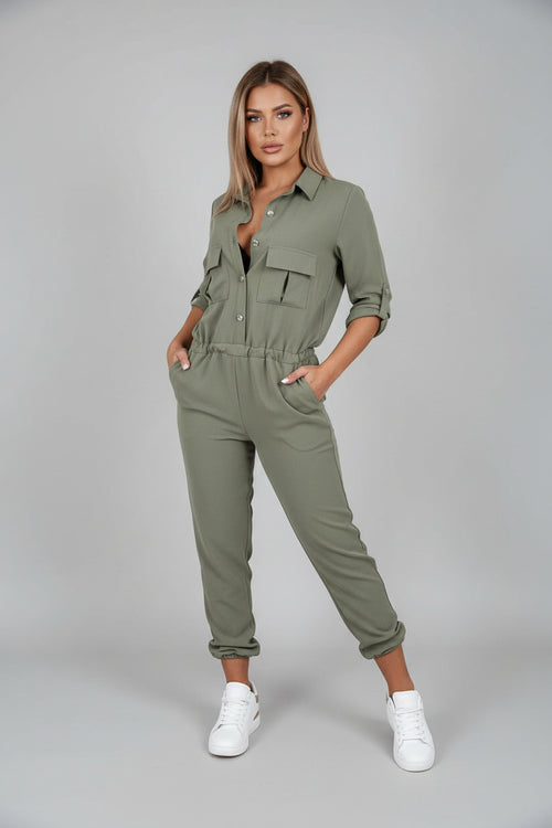 Women's Black Jumpsuit | Long Sleeve, Elastic Waistband, Smooth Woven Fabric 0