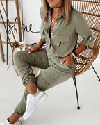 Women's Black Jumpsuit | Long Sleeve, Elastic Waistband, Smooth Woven Fabric 1