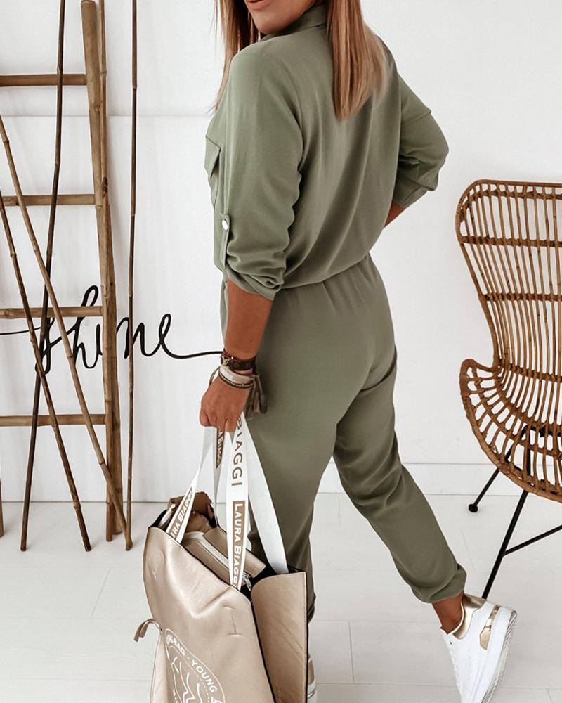 Women's Black Jumpsuit | Long Sleeve, Elastic Waistband, Smooth Woven Fabric 3