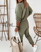 Women's Black Jumpsuit | Long Sleeve, Elastic Waistband, Smooth Woven Fabric 3
