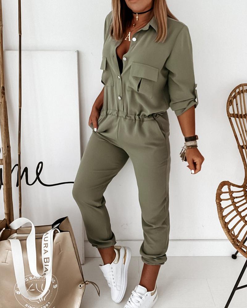 Women's Black Jumpsuit | Long Sleeve, Elastic Waistband, Smooth Woven Fabric 4