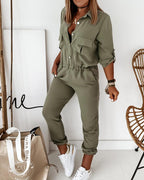 Women's Black Jumpsuit | Long Sleeve, Elastic Waistband, Smooth Woven Fabric 4