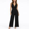 Women's Black Jumpsuit | Sleeveless V-Neck, Wide-Leg Design 0