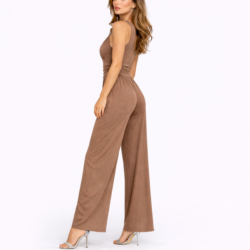 Women's Black Jumpsuit | Sleeveless V-Neck, Wide-Leg Design 3