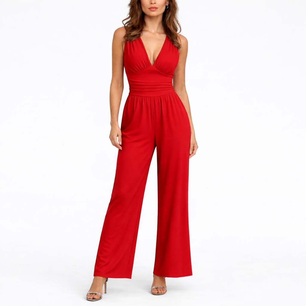 Women's Black Jumpsuit | Sleeveless V-Neck, Wide-Leg Design 4