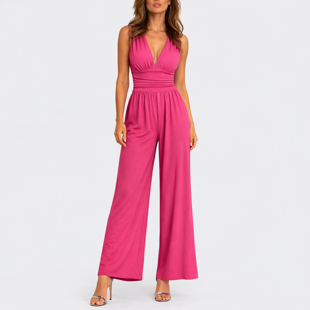 Women's Black Jumpsuit | Sleeveless V-Neck, Wide-Leg Design 8