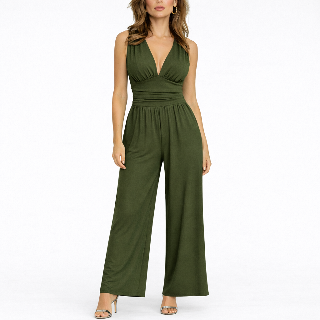 Women's Black Jumpsuit | Sleeveless V-Neck, Wide-Leg Design 9