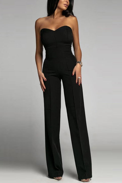 Women's Black Jumpsuit | Strapless Flared Pants, Breathable Stretch Fabric 0