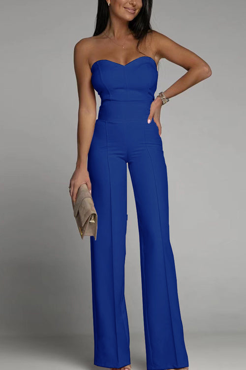 Women's Black Jumpsuit | Strapless Flared Pants, Breathable Stretch Fabric 1