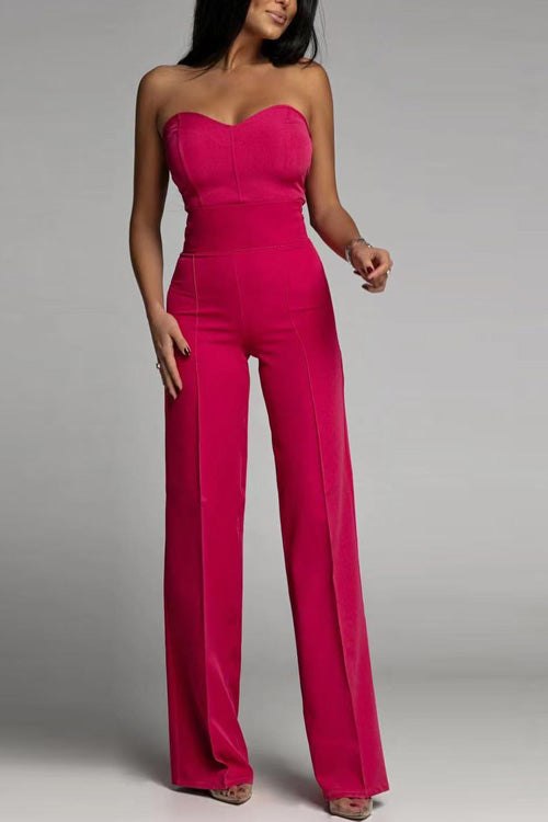 Women's Black Jumpsuit | Strapless Flared Pants, Breathable Stretch Fabric 2