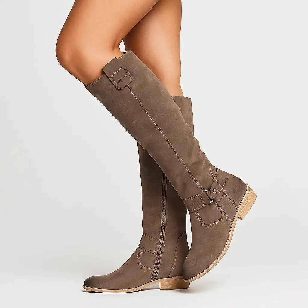 Women's Black Knee High Boots | Suede, Block Heel, Side Zip 1