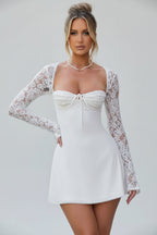Women's Black Mini Dress | Lace Corset Back, Long Sleeve, Formal & Cocktail 0