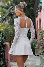 Women's Black Mini Dress | Lace Corset Back, Long Sleeve, Formal & Cocktail 1